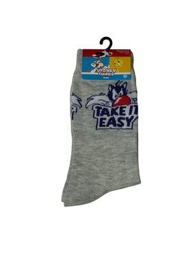 Looney Tunes Sylvester “Take It Easy” Crew Socks Gray New
